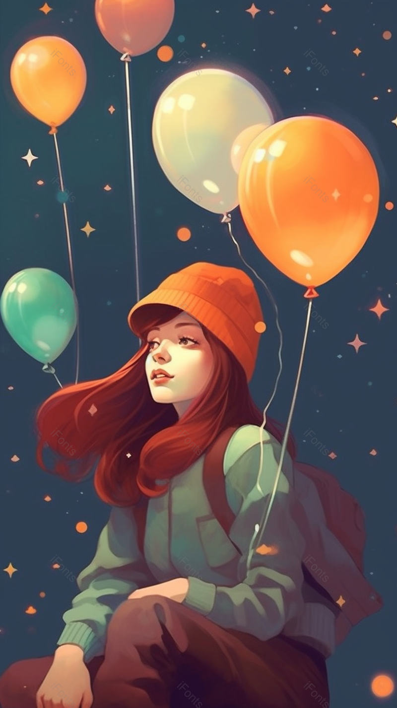 小女孩手拿气球插画艺术手绘图蓝色卡通背景,插画/手绘图,插画/手绘图库,插画/手绘图下载,插画/手绘